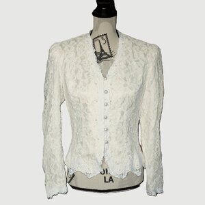 COPY - Galleria dress vintage cream lace top blazer with shoulder pads pearl de…